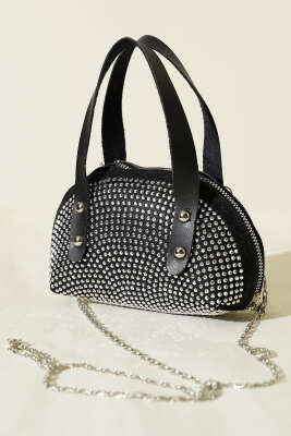 Taş İşlemeli Mini Çanta Siyah - Thumbnail