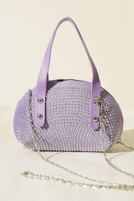 Pazarium - Taş İşlemeli Mini Çanta Lila