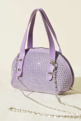 Taş İşlemeli Mini Çanta Lila - Thumbnail