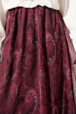 Retro Desen Asimetrik Şifon Etek Bordo - Thumbnail