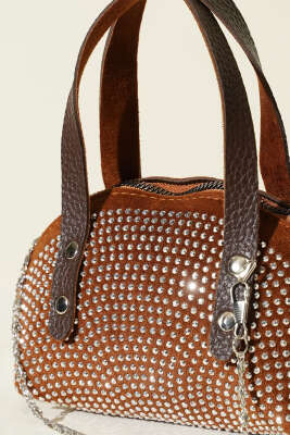 Taş İşlemeli Mini Çanta Kahve - Thumbnail