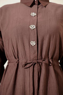 Taşlı Bel Tünelli Tunik İkili Takım Kahve - Thumbnail