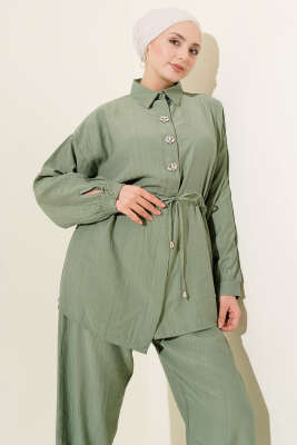 Taşlı Bel Tünelli Tunik İkili Takım Çağla Yeşili - Thumbnail