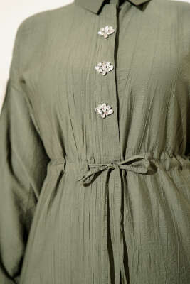 Taşlı Bel Tünelli Tunik İkili Takım Haki - Thumbnail