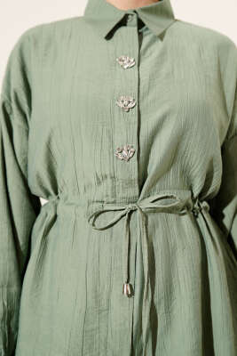 Taşlı Bel Tünelli Tunik İkili Takım Çağla Yeşili - Thumbnail