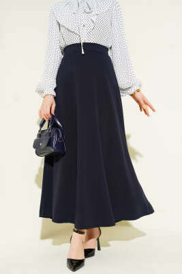 Pazarium - Beli Lastikli Kloş Dabıl Etek Lacivert