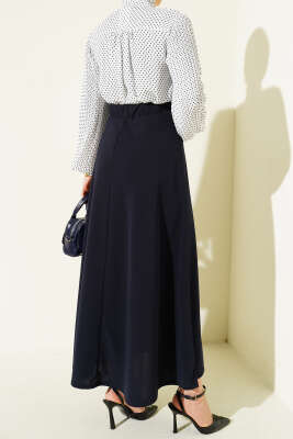 Beli Lastikli Kloş Dabıl Etek Lacivert - Thumbnail
