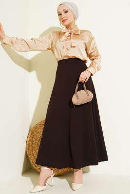 Beli Lastikli Kloş Dabıl Etek Kahve - Thumbnail