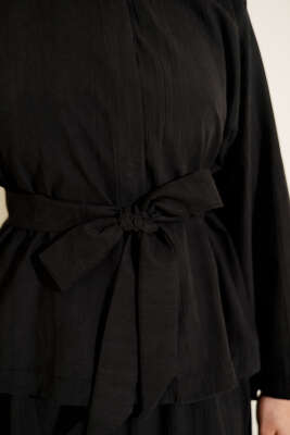 Gold Düğme Detaylı Tensel Etekli İkili Takım Siyah - Thumbnail