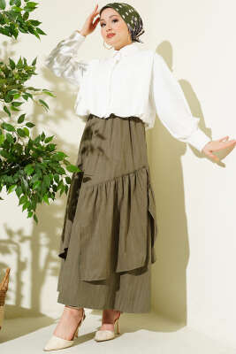 Üç Fırfırlı Etek Haki - Thumbnail