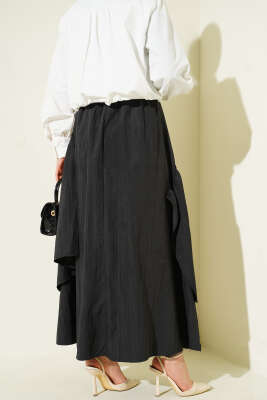 Üç Fırfırlı Etek Siyah - Thumbnail