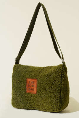 Peluş Omuz Askılı Tote Çanta Haki - Thumbnail