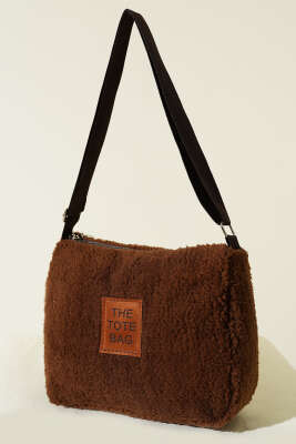Pazarium - Peluş Omuz Askılı Tote Çanta Kahve