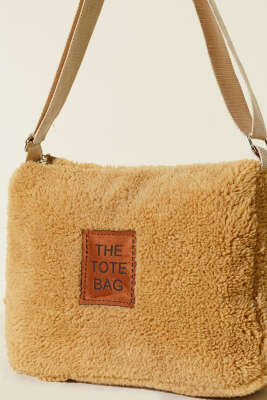 Peluş Omuz Askılı Tote Çanta Latte - Thumbnail