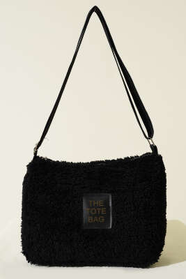 Peluş Omuz Askılı Tote Çanta Siyah - Thumbnail