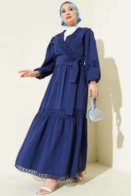 Pazarium - Dantelli Önden Bağlamalı Takım Lacivert