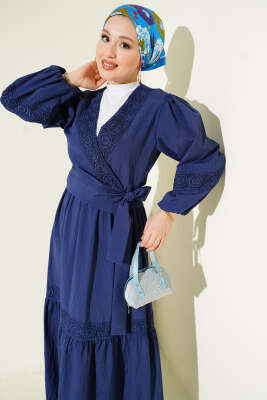 Dantelli Önden Bağlamalı Takım Lacivert - Thumbnail