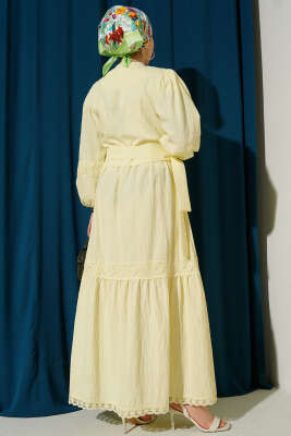 Dantelli Önden Bağlamalı Takım Sarı - Thumbnail