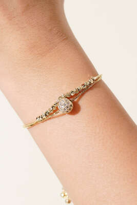Pazarium - Altın Renk Taşlı Top Detaylı Bileklik Gold