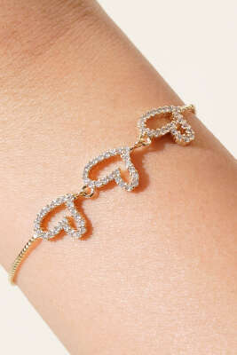 Kalp Detaylı Bileklik Gold - Thumbnail