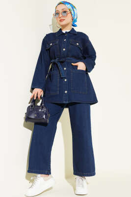 Çift Göğüs Cepli Kot İkili Takım Lacivert - Thumbnail