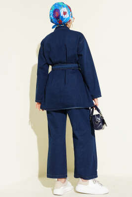 Çift Göğüs Cepli Kot İkili Takım Lacivert - Thumbnail