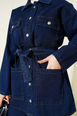 Çift Göğüs Cepli Kot İkili Takım Lacivert - Thumbnail