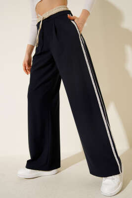 Pazarium - Palazzo Bel Garnili Şeritli Pantolon Lacivert