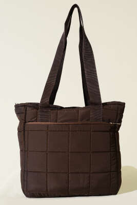 Kapitone Puffer Tote Çanta Acı Kahve - Thumbnail