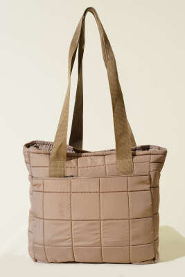 Kapitone Puffer Tote Çanta Vizon - Thumbnail