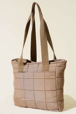 Kapitone Puffer Tote Çanta Vizon - Thumbnail