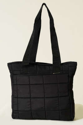 Pazarium - Kapitone Puffer Tote Çanta Siyah