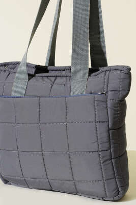 Kapitone Puffer Tote Çanta Füme - Thumbnail
