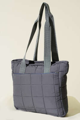 Kapitone Puffer Tote Çanta Füme - Thumbnail