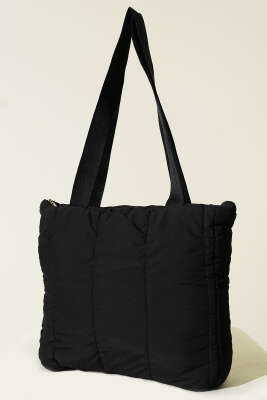 Kapitone Puffer El ve Omuz Çantası Siyah - Thumbnail