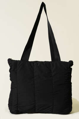 Kapitone Puffer El ve Omuz Çantası Siyah - Thumbnail