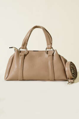 Mıknatıslı Fermuarlı Çanta Vizon - Thumbnail