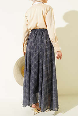 Çizgili Bel Lastikli Şifon Etek Füme - Thumbnail