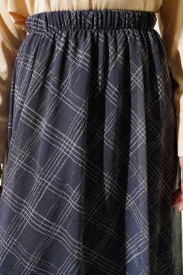 Çizgili Bel Lastikli Şifon Etek Füme - Thumbnail