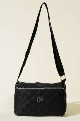 Çok Bölmeli Kapitone Omuz Çantası Siyah - Thumbnail