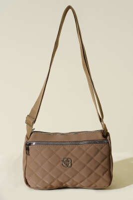 Çok Bölmeli Kapitone Omuz Çantası Vizon - Thumbnail