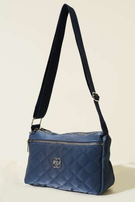 Çok Bölmeli Kapitone Omuz Çantası Lacivert - Thumbnail