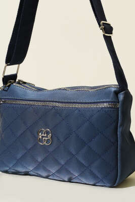 Çok Bölmeli Kapitone Omuz Çantası Lacivert - Thumbnail