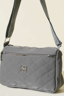 Çok Bölmeli Kapitone Omuz Çantası Füme - Thumbnail