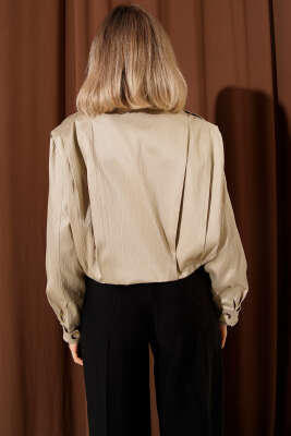 Omuz Apoletli Düğmeli Ceket Bej - Thumbnail