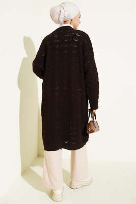 Örgü Desen Detaylı Triko Hırka Acı Kahve - Thumbnail