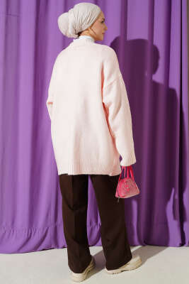 Çift Cepli Düğmeli Triko Hırka Pembe - Thumbnail