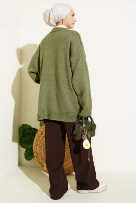 Çift Cepli Düğmeli Triko Hırka Çağla Yeşili - Thumbnail