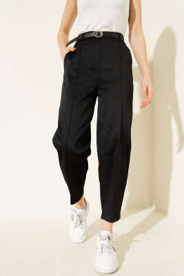 Pazarium - Kemerli Havuç Pantolon Siyah