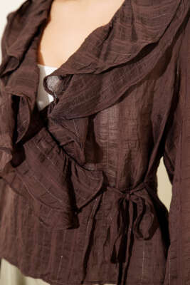 Fırfırlı Transparan Bluz Kahve - Thumbnail